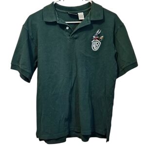 Vtg 1994 Warner Bros. Inc WB Logo Forest Green Collared Polo Shirt Size S